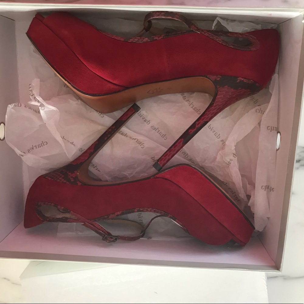 Charles David’s snake skin suede shoes size 8